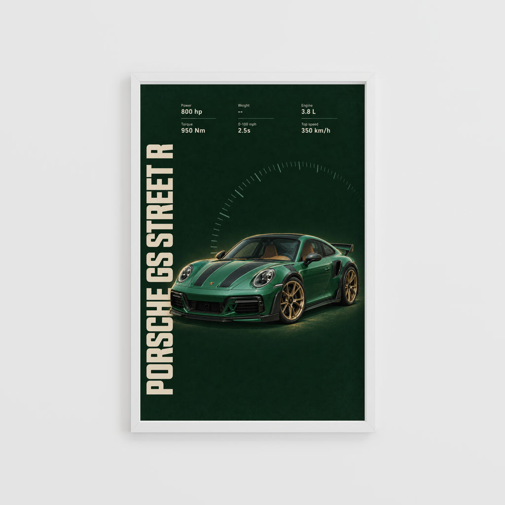 Vintage Porsche GS Street R Print, Green Car