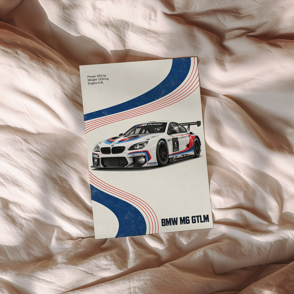 Vintage BMW M6 GTLM Race Car Print, Motorsport