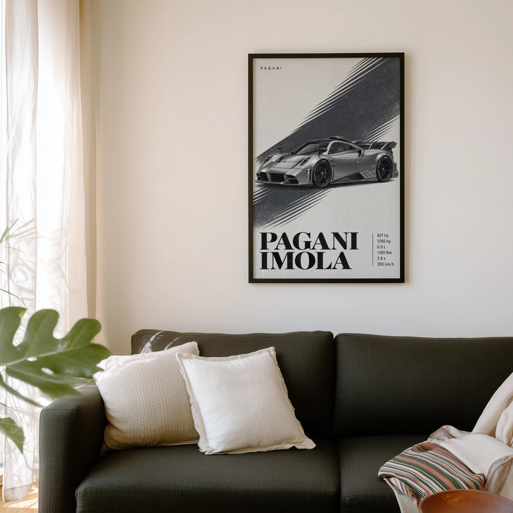 Vintage Pagani Imola Print, Supercar Wall Art