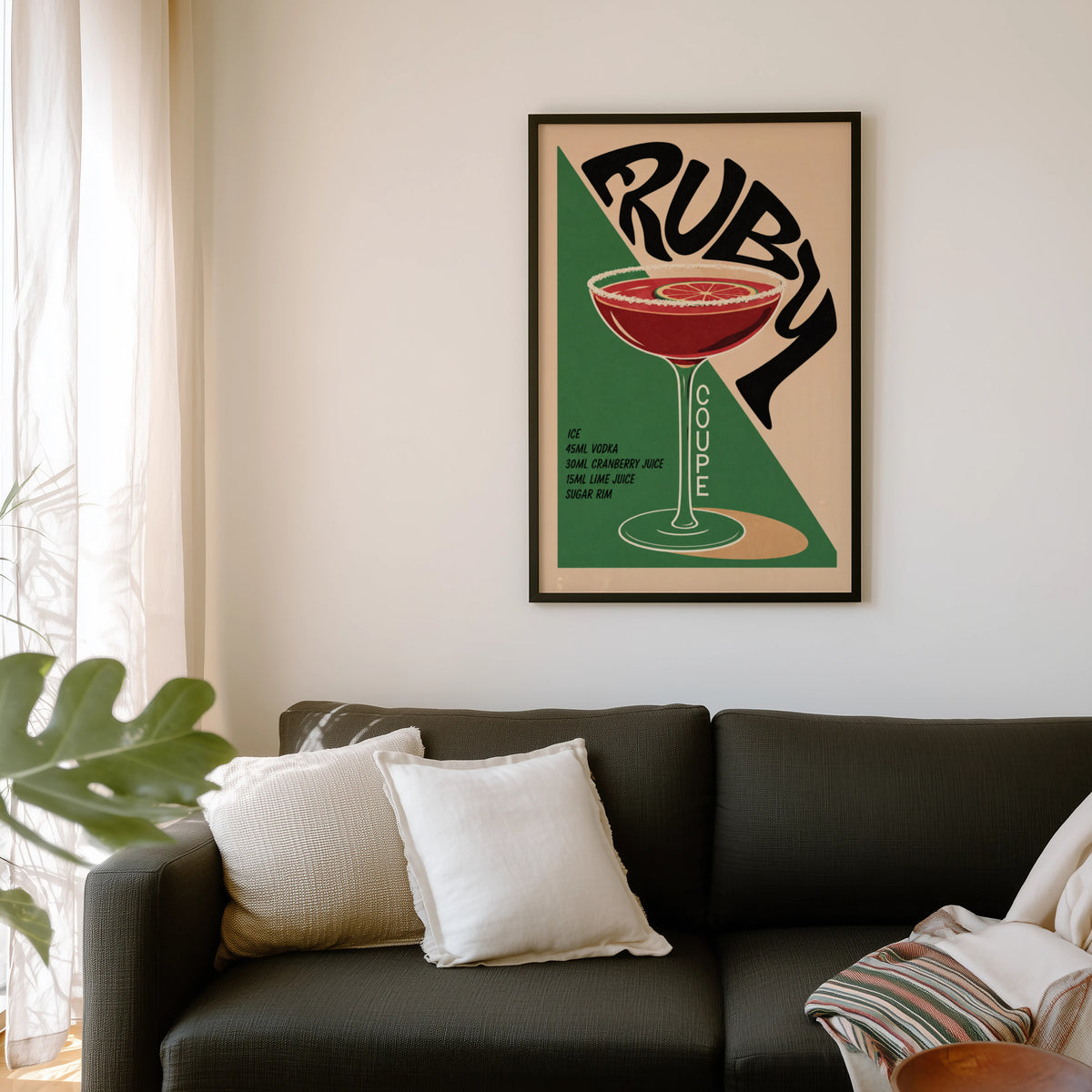 Vintage Ruby Cocktail Print Poster, Bar Cart Wall Art
