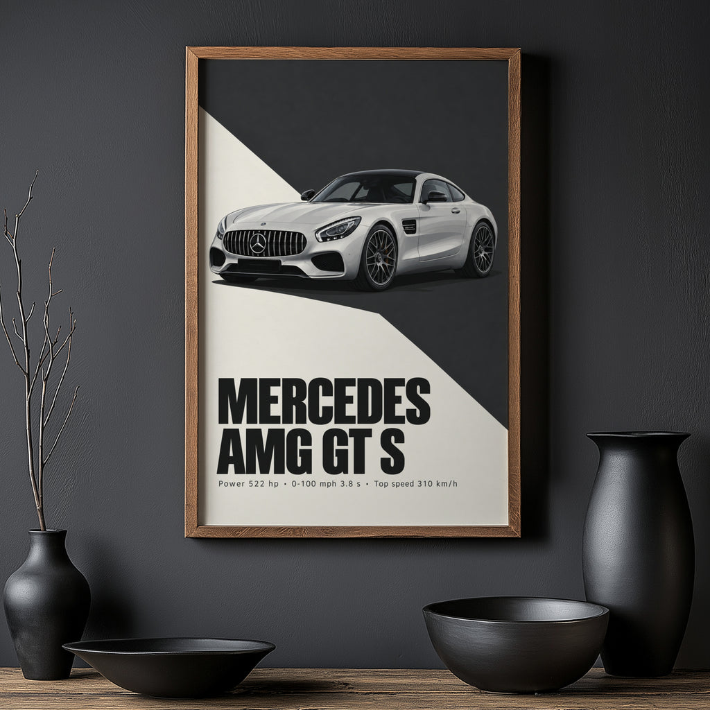Vintage Mercedes AMG GT S Print, Car Wall Art