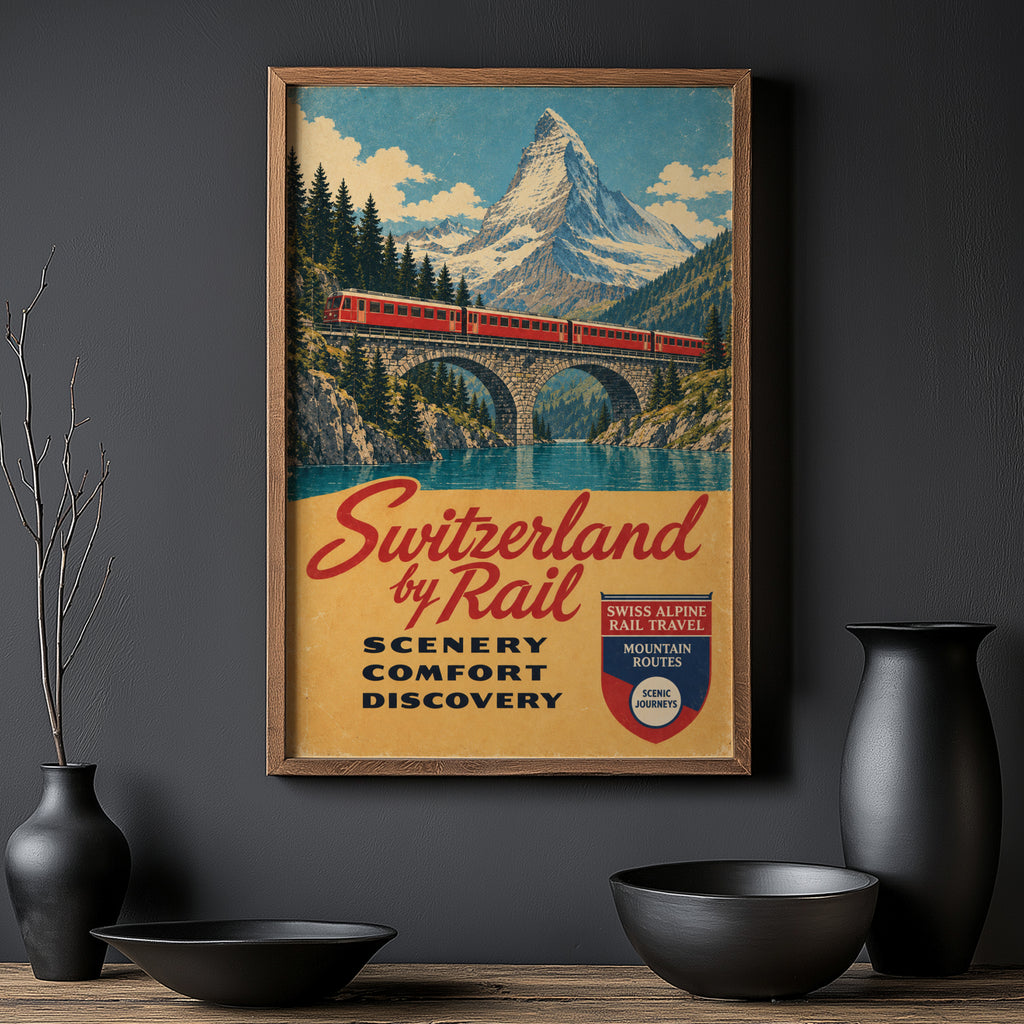 Vintage Switzerland Print Poster, Swiss Train Wall Art