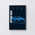 Vintage BMW M4 Car Print, Blue Coupe Wall Art