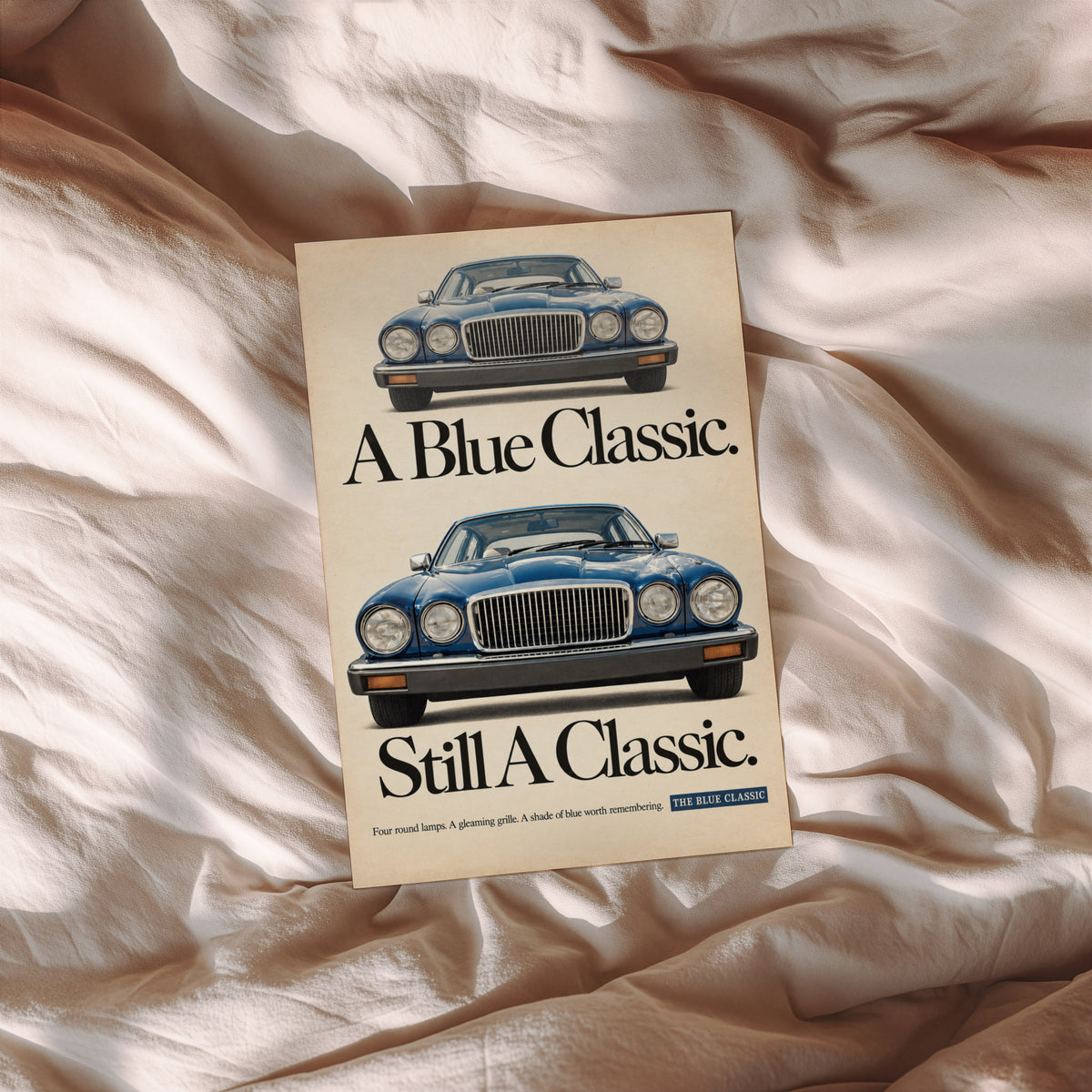 Vintage Blue Classic Car Print, Retro Advert Wall Art