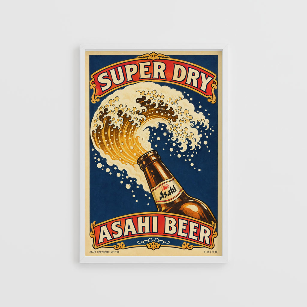 Vintage Asahi Beer Print, Super Dry Poster, Wave Art