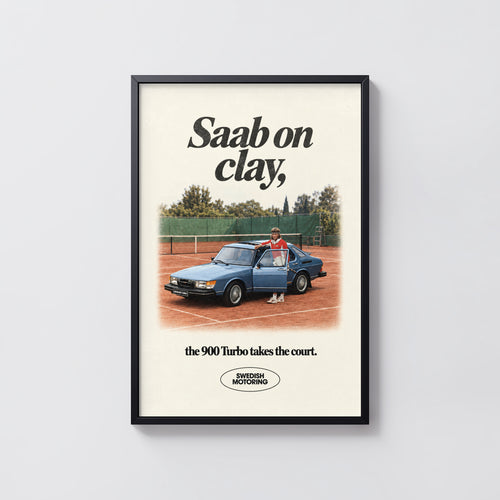 Vintage Saab 900 Turbo Poster, Tennis Wall Art, Car Print