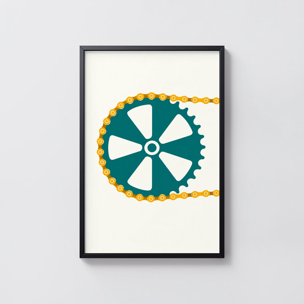 Vintage Bike Chainring Poster, Cycling Wall Art, Print