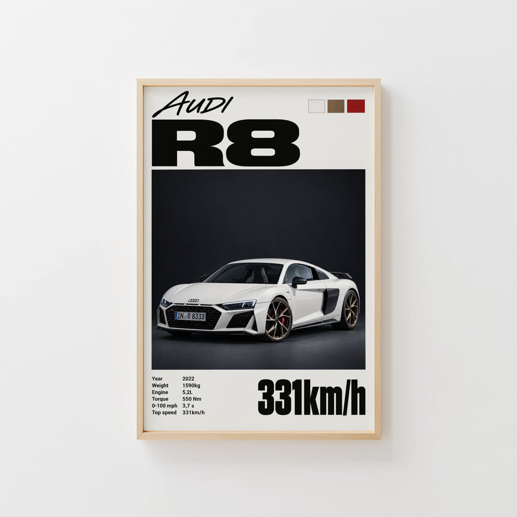 Vintage Audi R8 Print, Supercar Wall Art