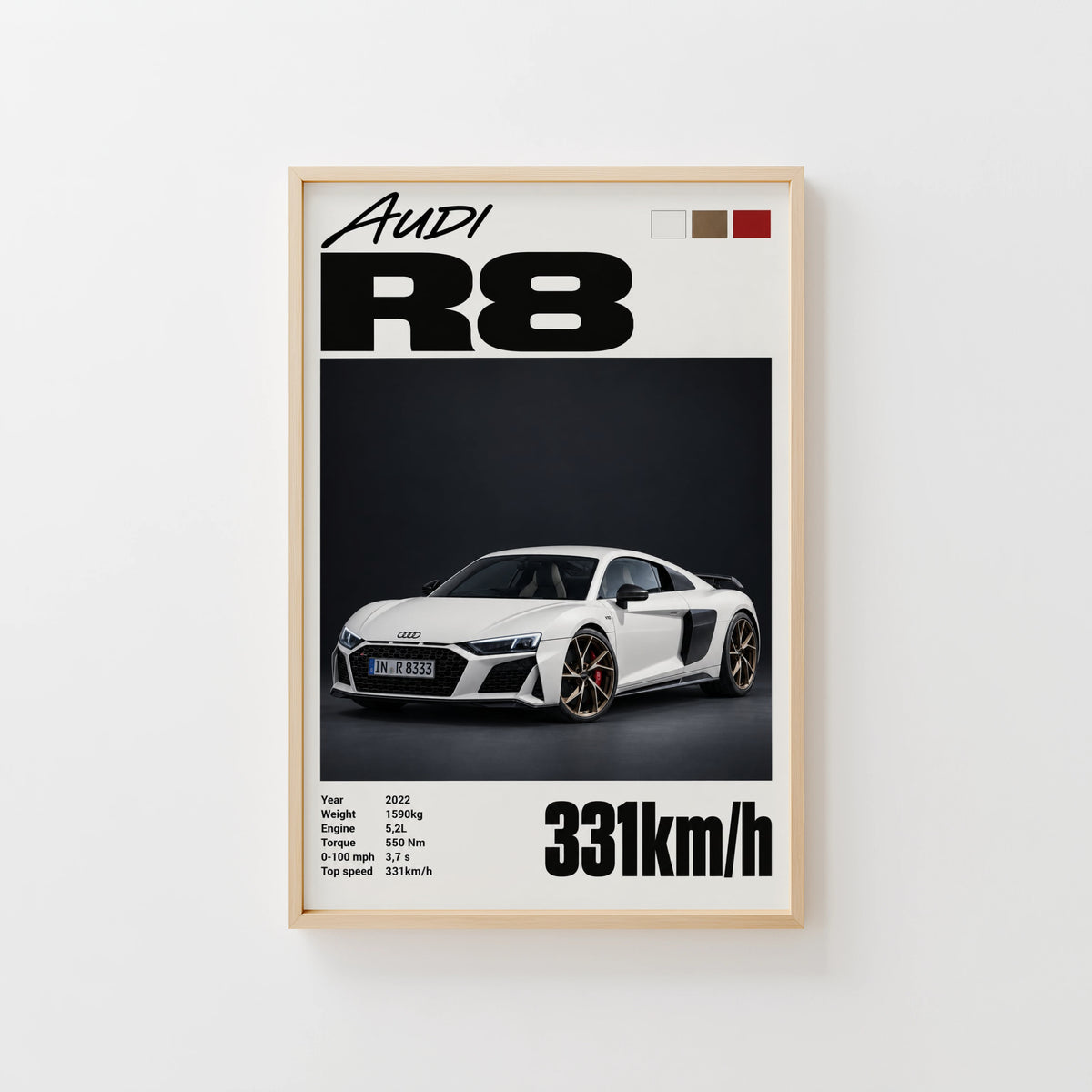 Vintage Audi R8 Print, Supercar Wall Art