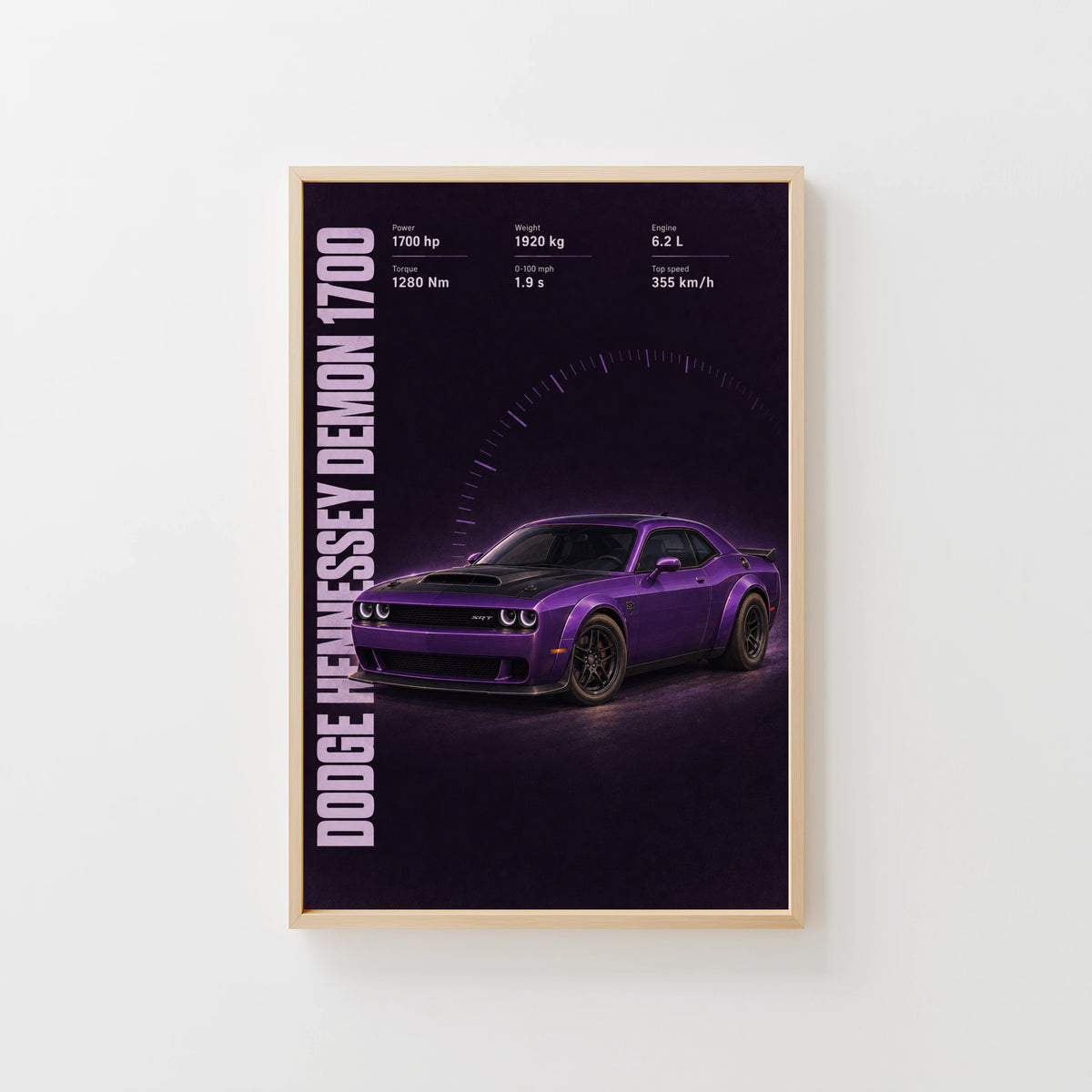 Vintage Dodge Demon Print, Purple Muscle Car Art