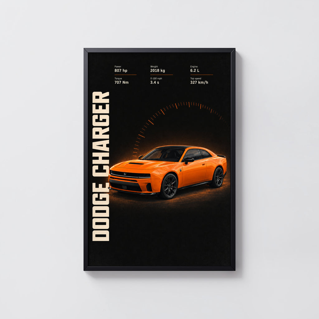Vintage Dodge Charger Print, Orange Muscle Car