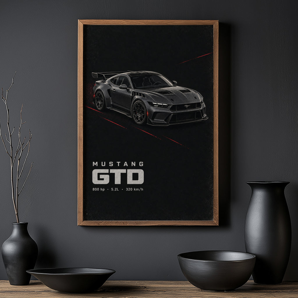 Vintage Mustang GTD Print, Car Wall Art