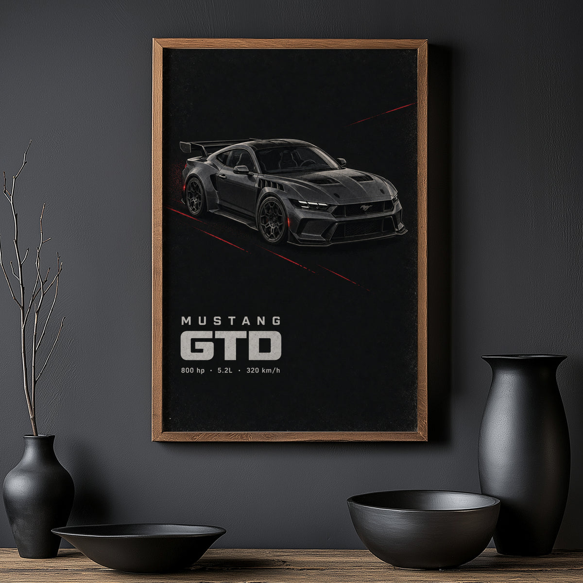 Vintage Mustang GTD Print, Car Wall Art