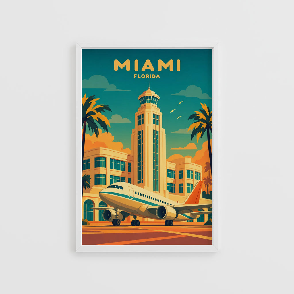 Vintage Miami Florida Poster, Art Deco Airport Wall Art
