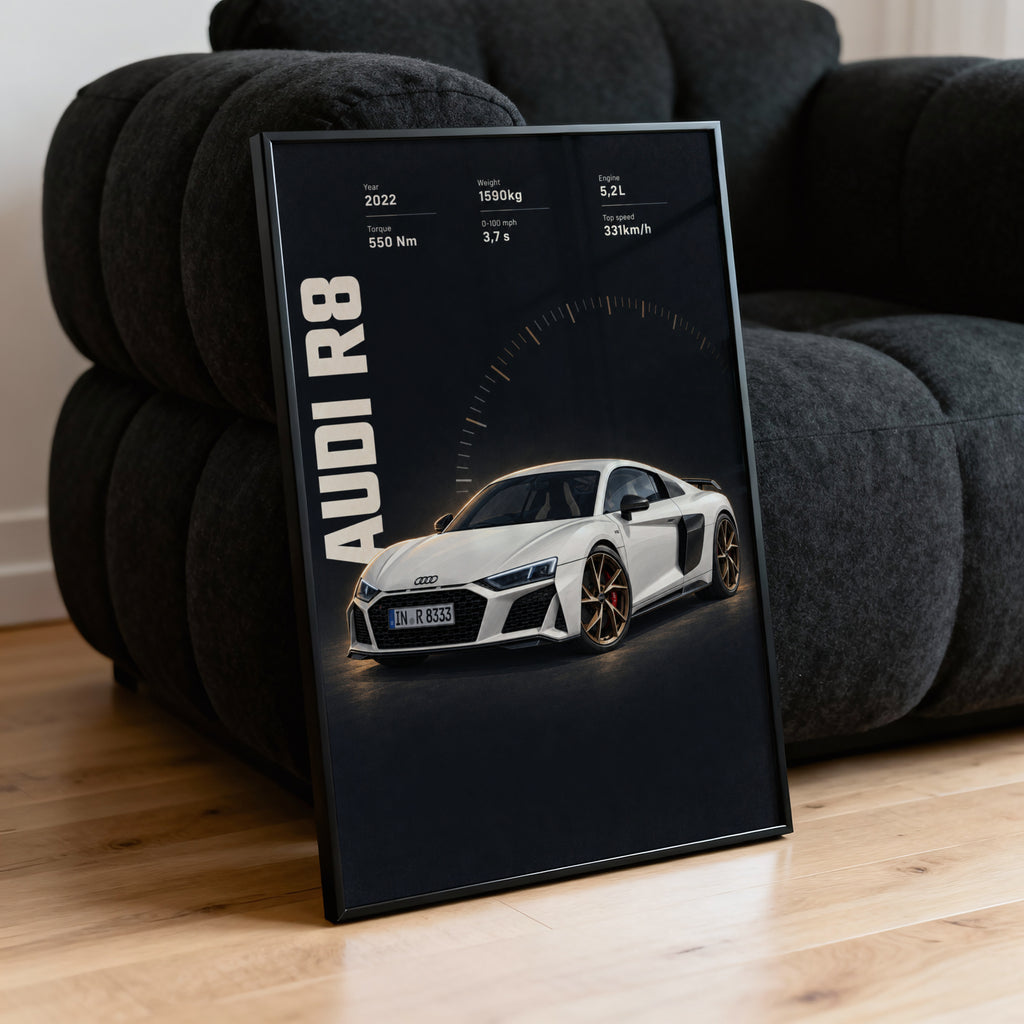 Vintage Audi R8 Print, Supercar Wall Art