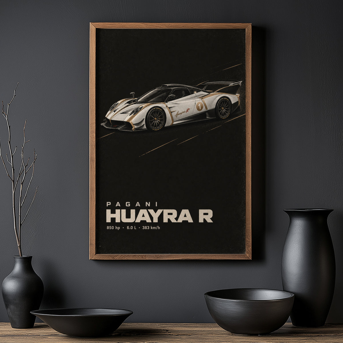 Vintage Pagani Huayra R Print, Supercar Wall Art