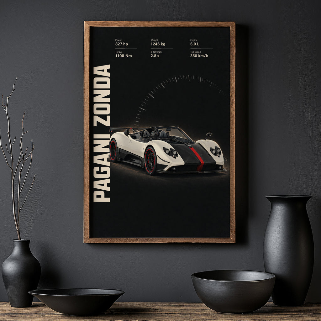 Vintage Pagani Zonda Print, Supercar Wall Art
