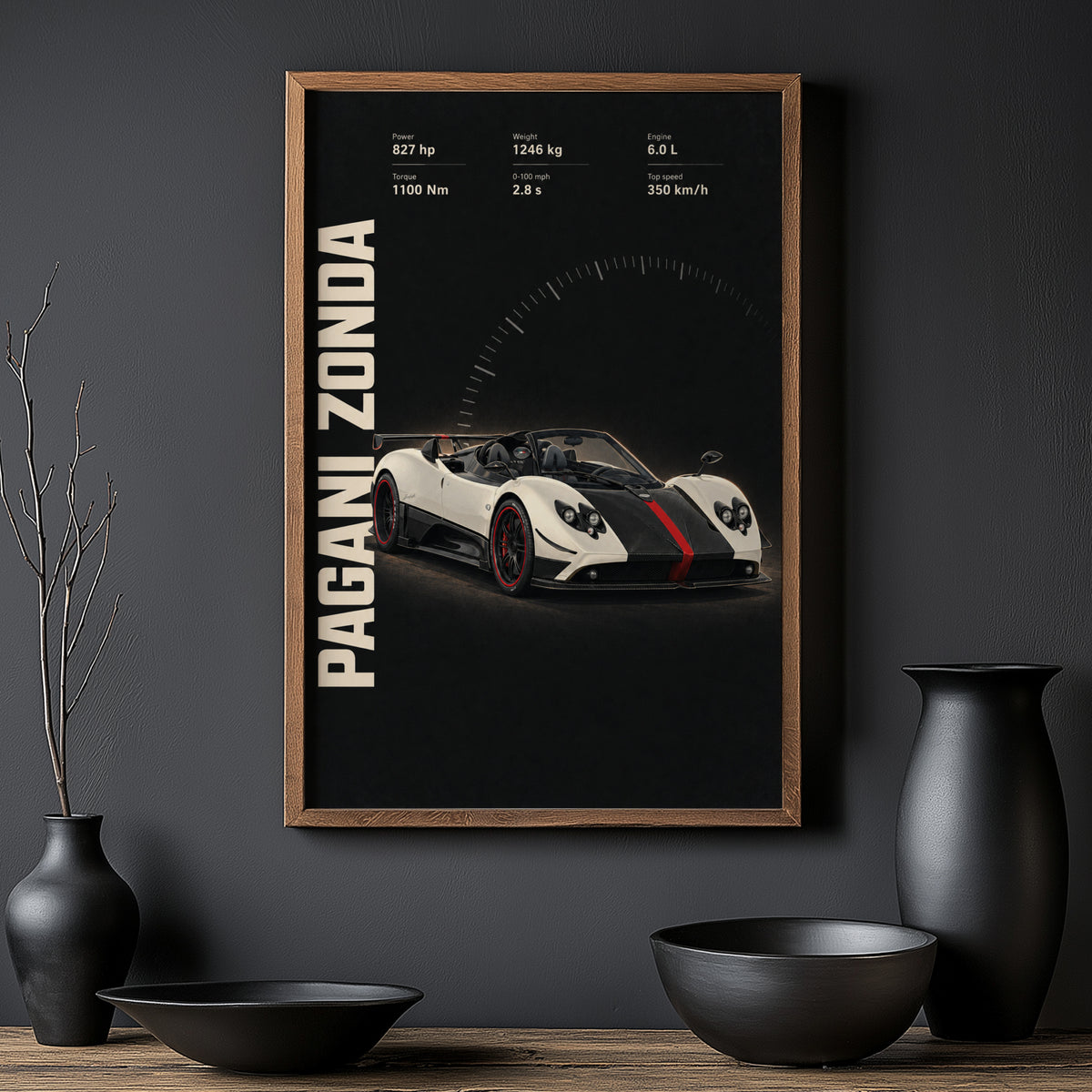 Vintage Pagani Zonda Print, Supercar Wall Art