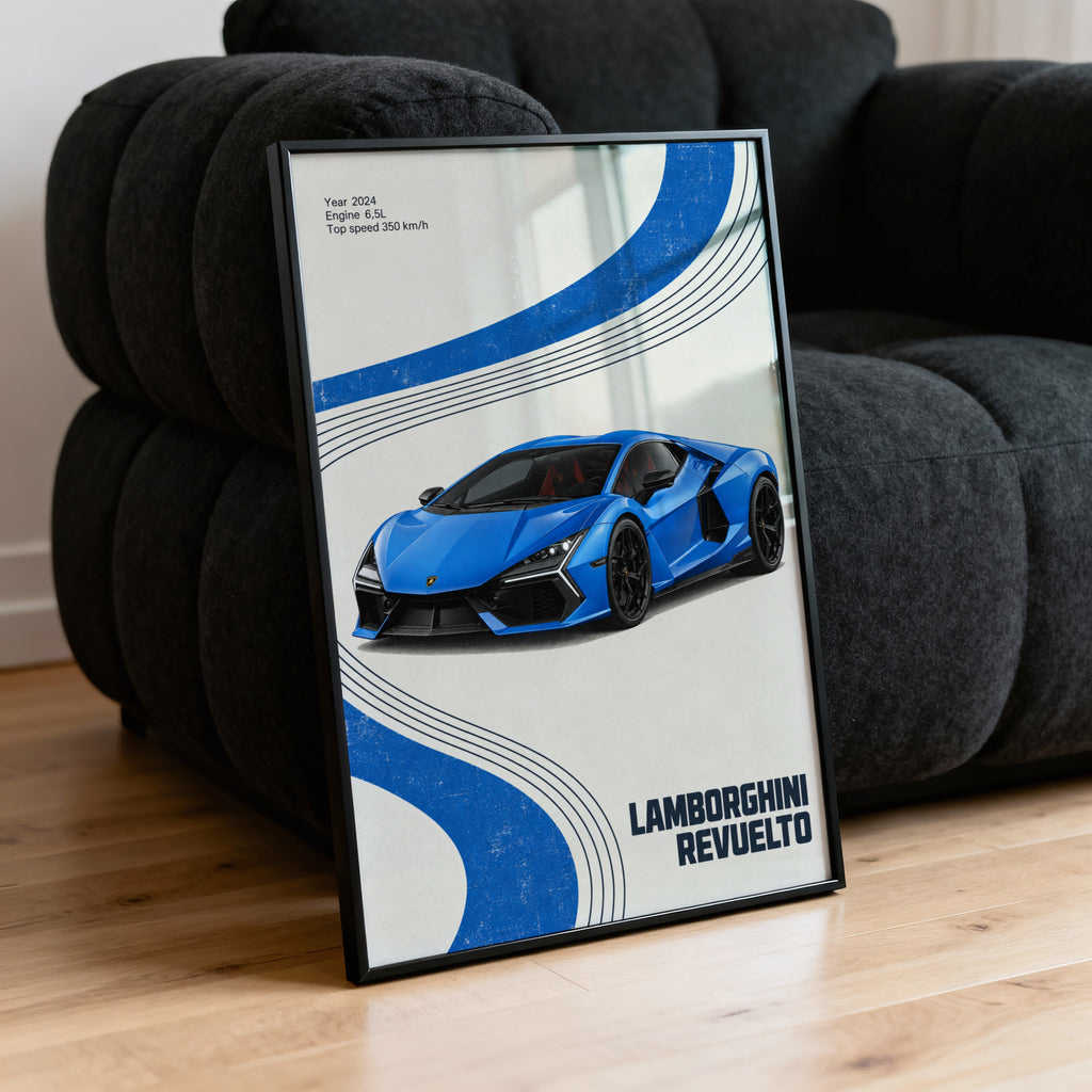 Vintage Lamborghini Revuelto Print, Supercar Art