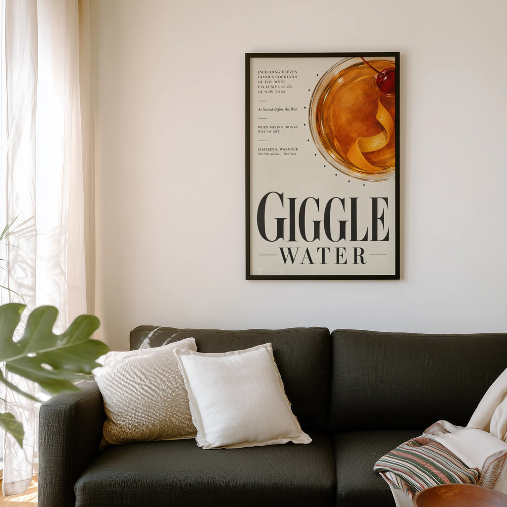 Vintage Giggle Water Cocktail Print Poster, Bar Art