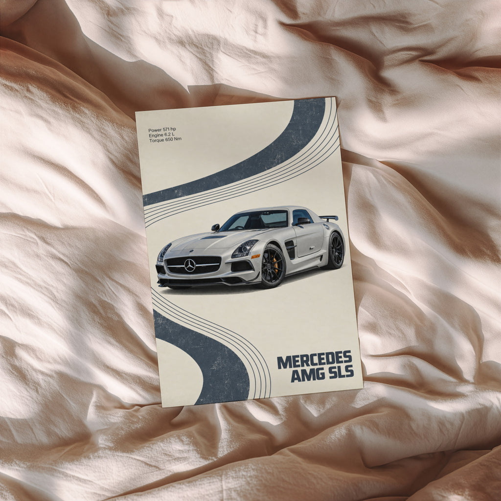 Vintage Mercedes AMG SLS Print, Supercar Wall Art