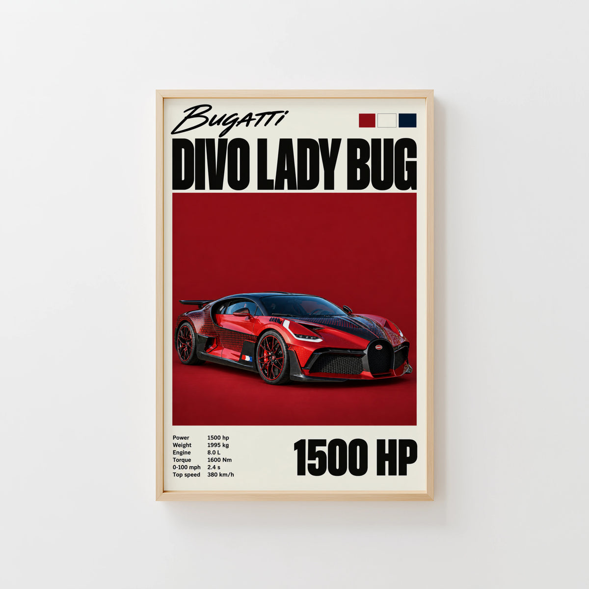 Vintage Print, Bugatti Divo Lady Bug Car Wall Art