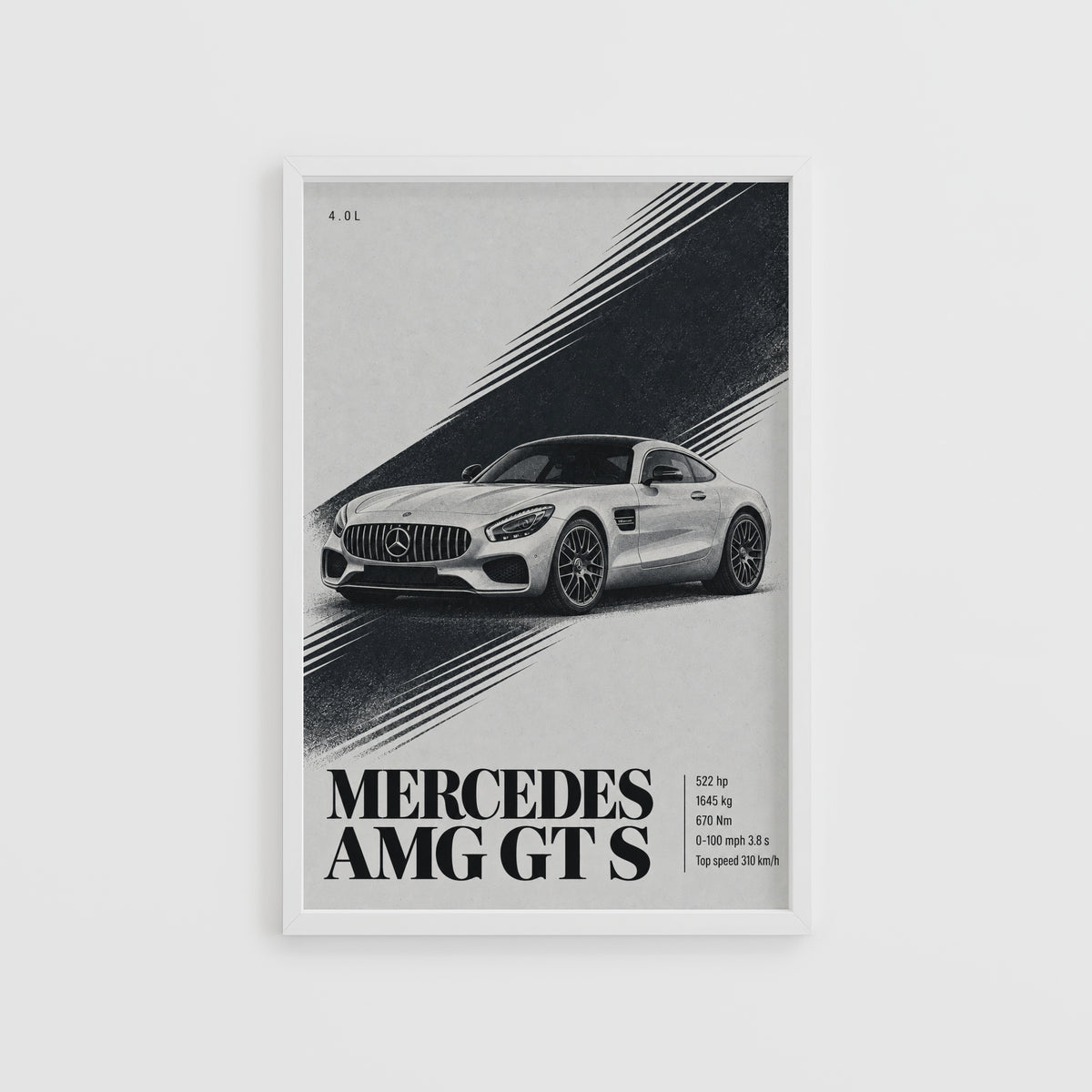 Vintage Mercedes AMG GT S Print, Car Wall Art