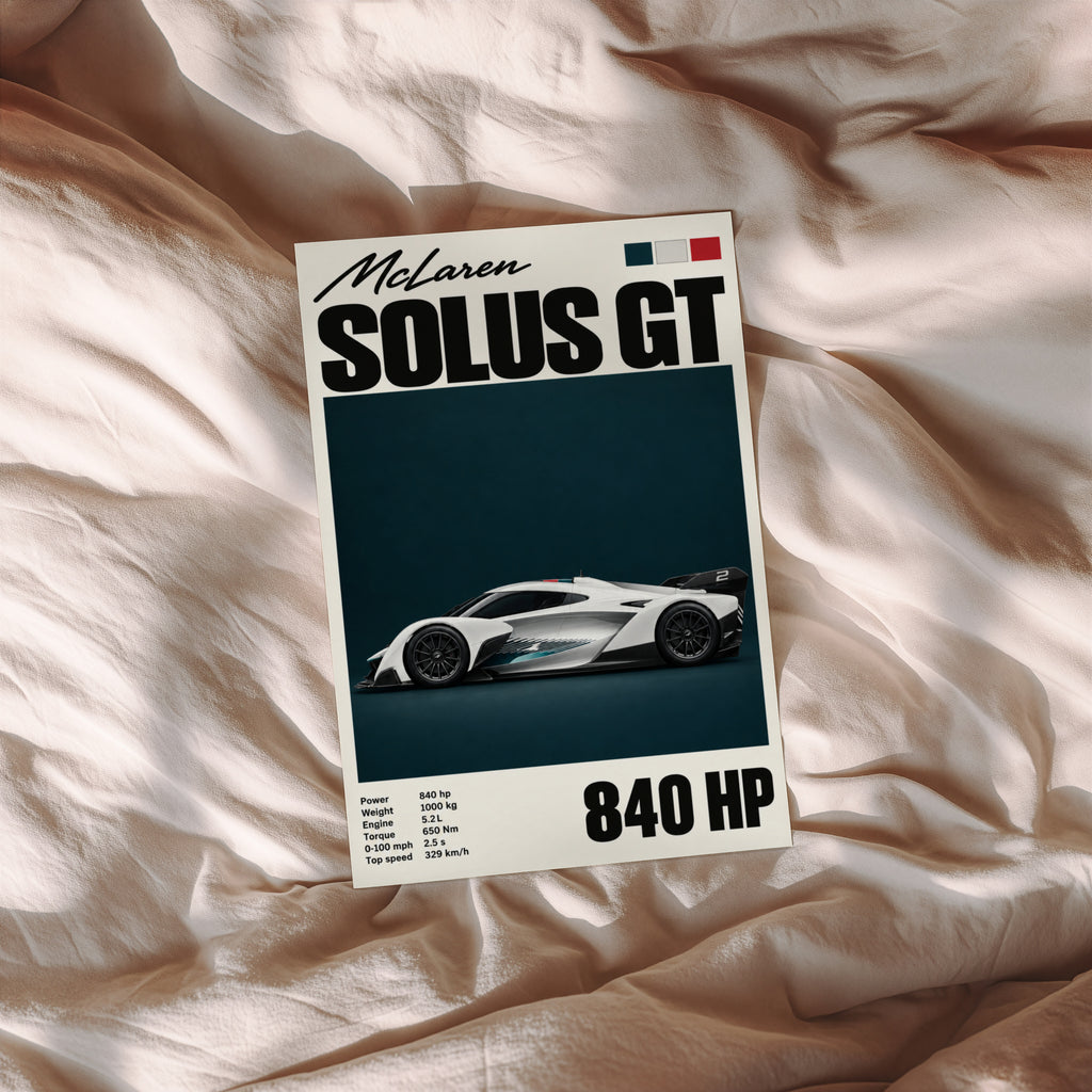 Vintage McLaren Solus GT Print, Supercar Wall Art