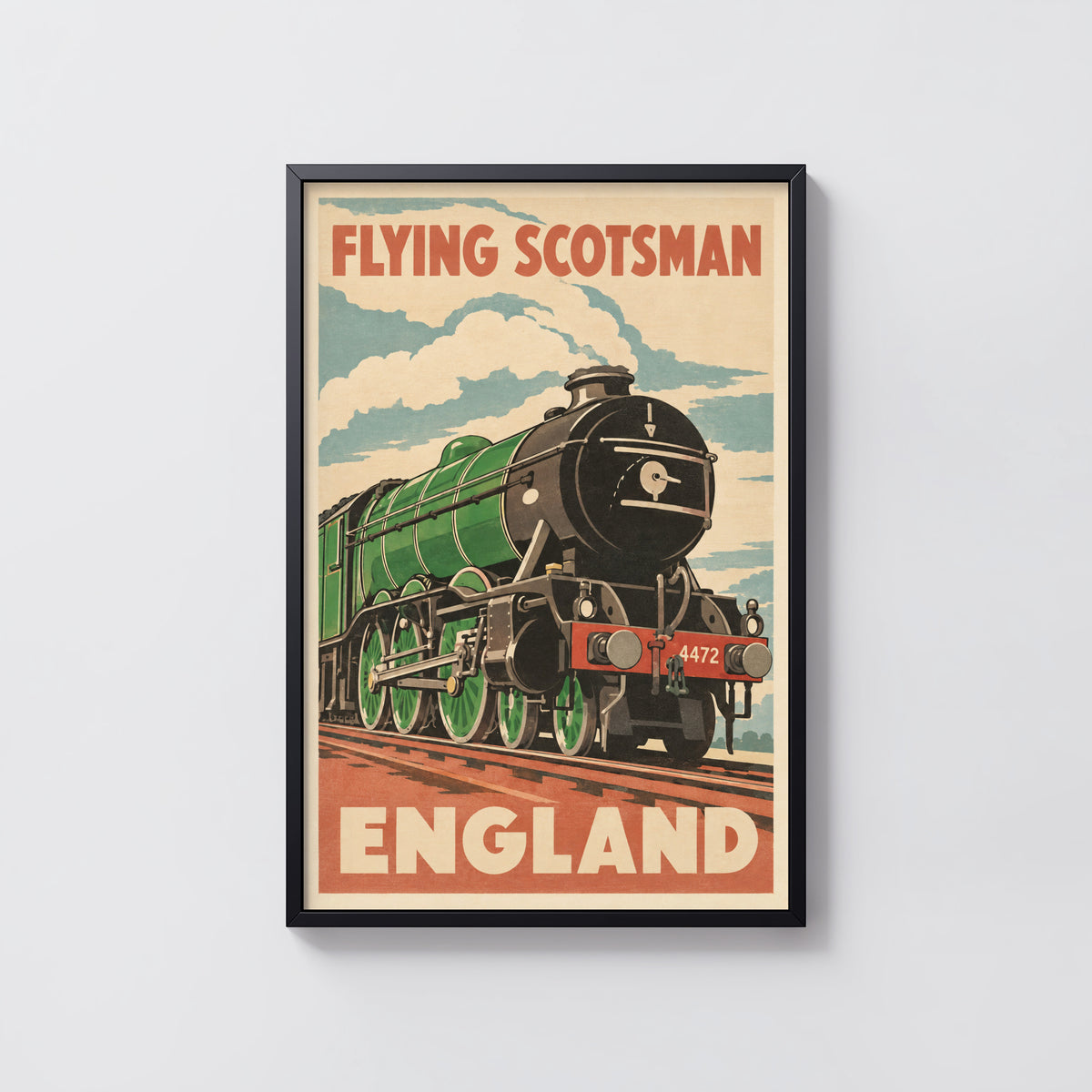 Vintage Flying Scotsman Poster, Steam Train Wall Art Print