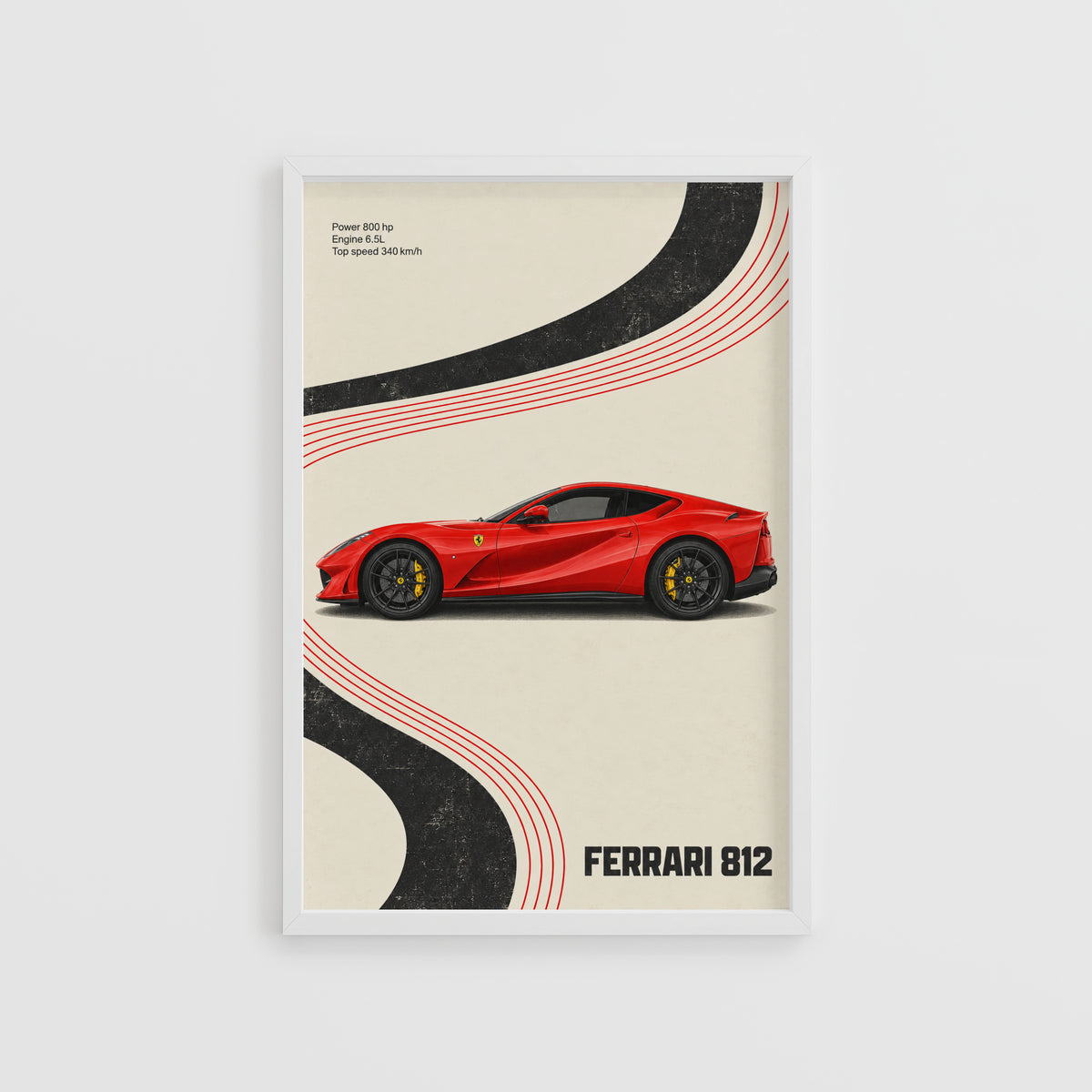Vintage Ferrari 812 Print, Red Supercar Wall Art