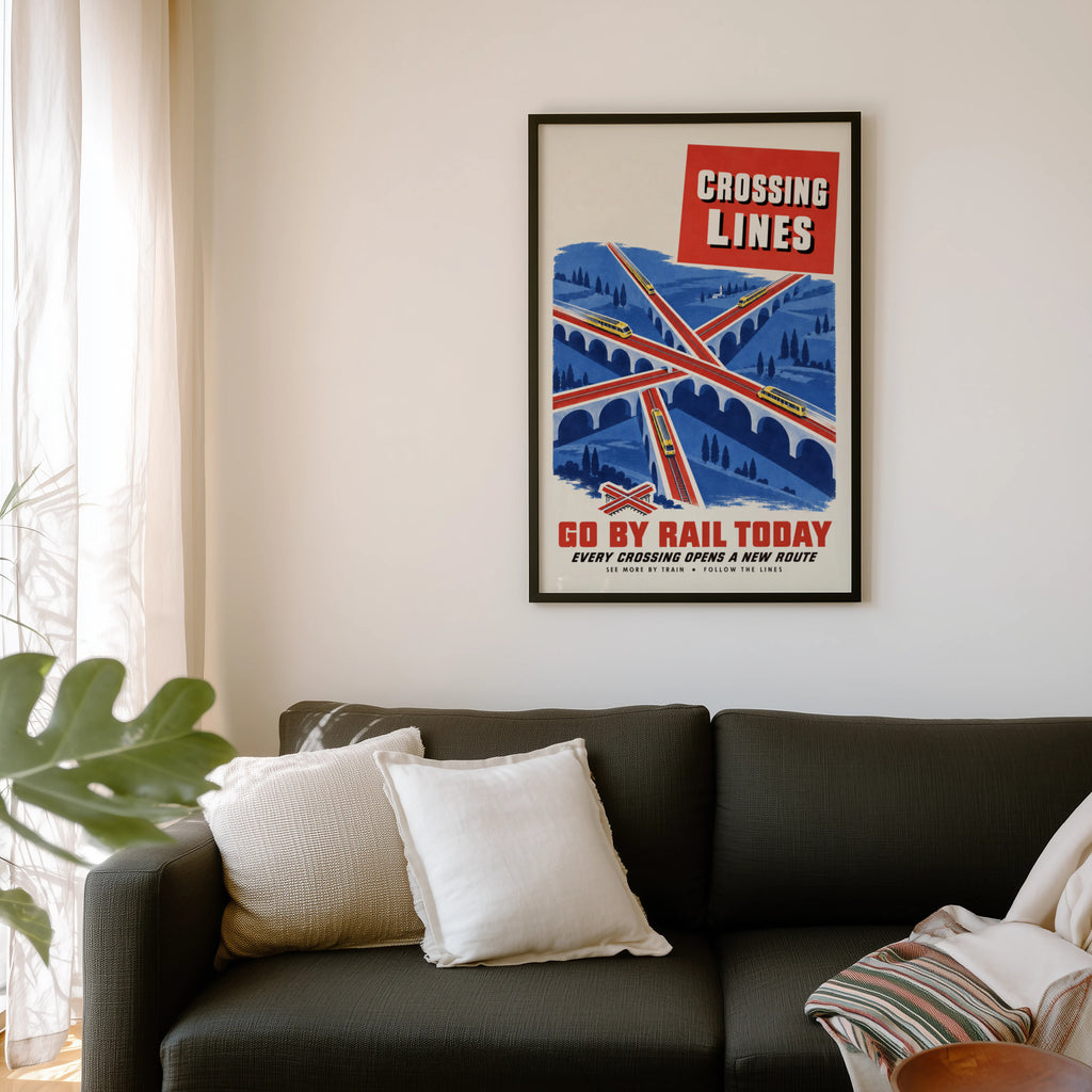 Vintage Train Print Poster, Railway Viaduct Wall Art