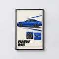Vintage BMW M5 Print, Car Wall Art, Blue Sedan