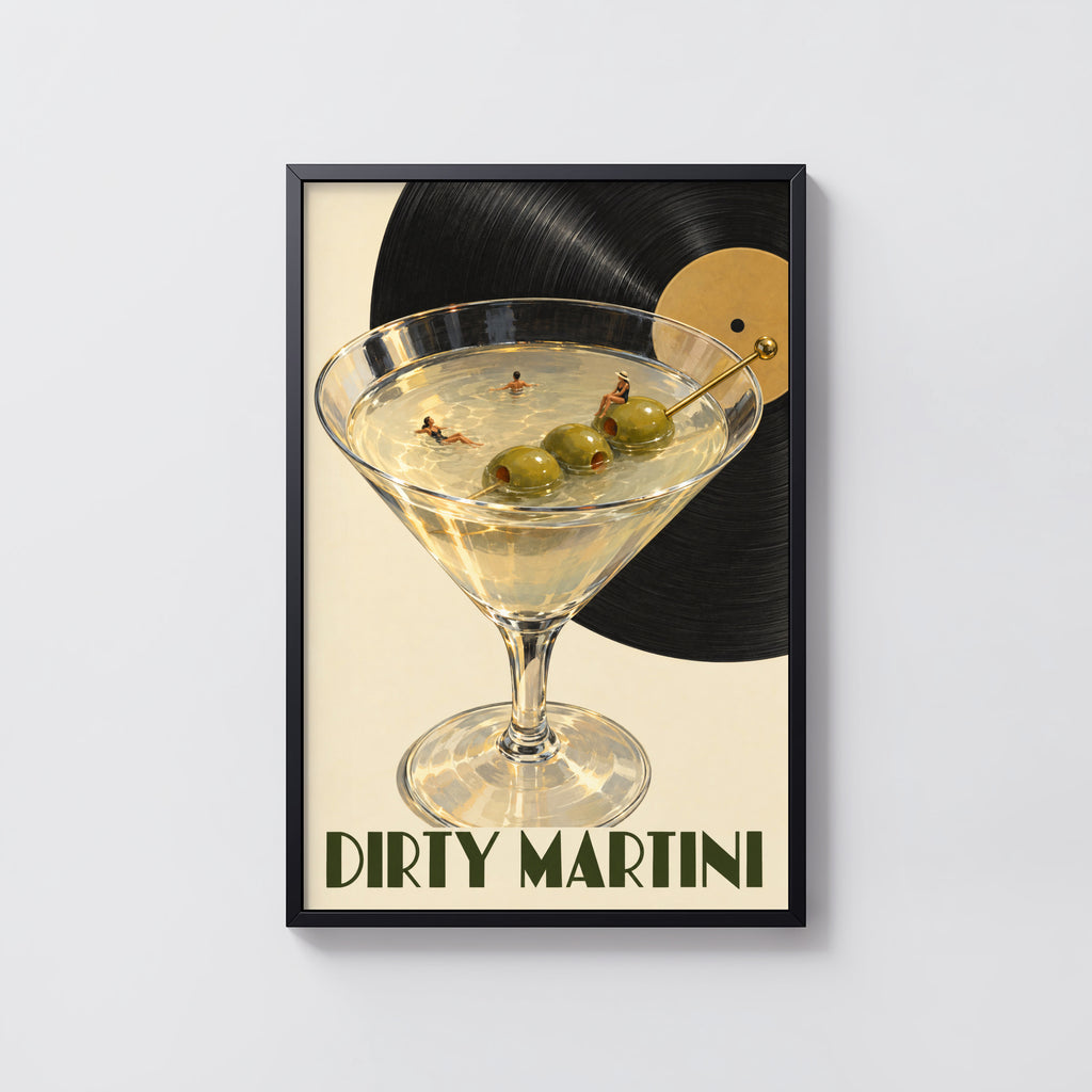 Vintage Dirty Martini Print Poster, Cocktail Wall Art