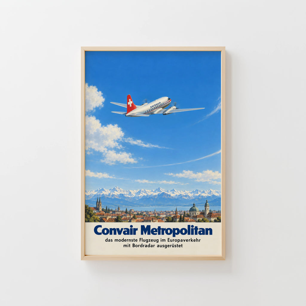 Vintage Swissair Poster, Convair Metropolitan Print