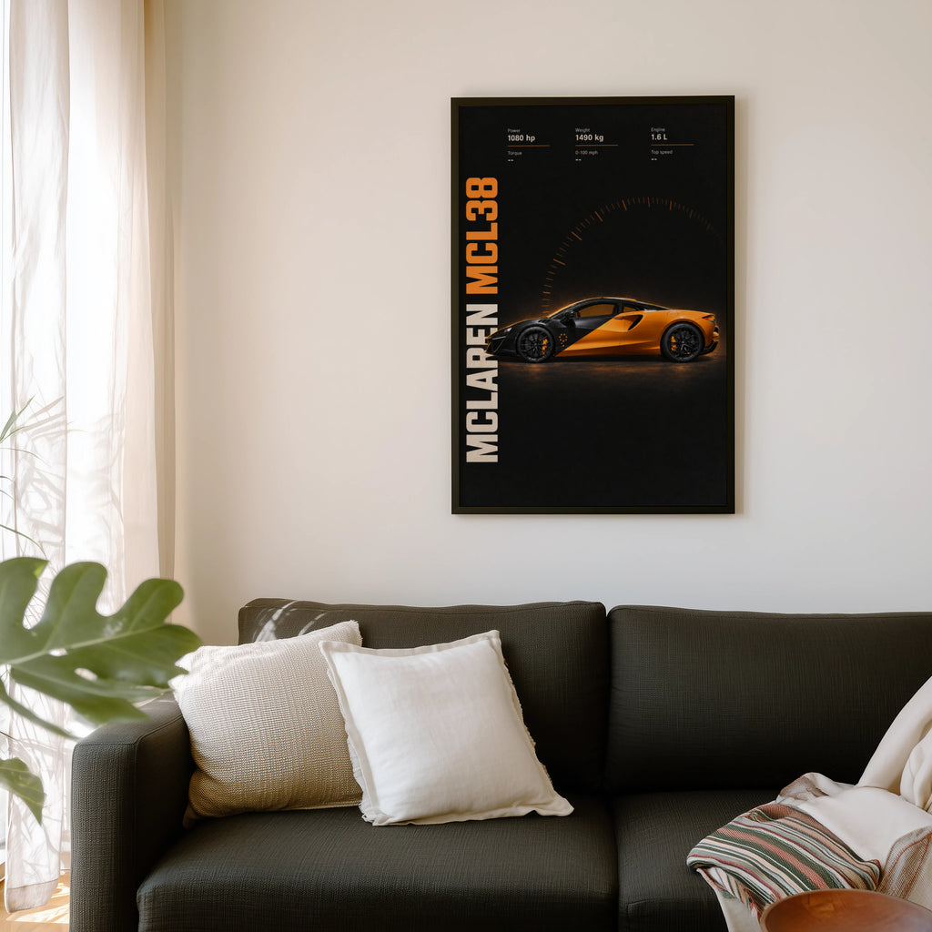 Vintage McLaren MCL38 Print, Supercar Wall Art