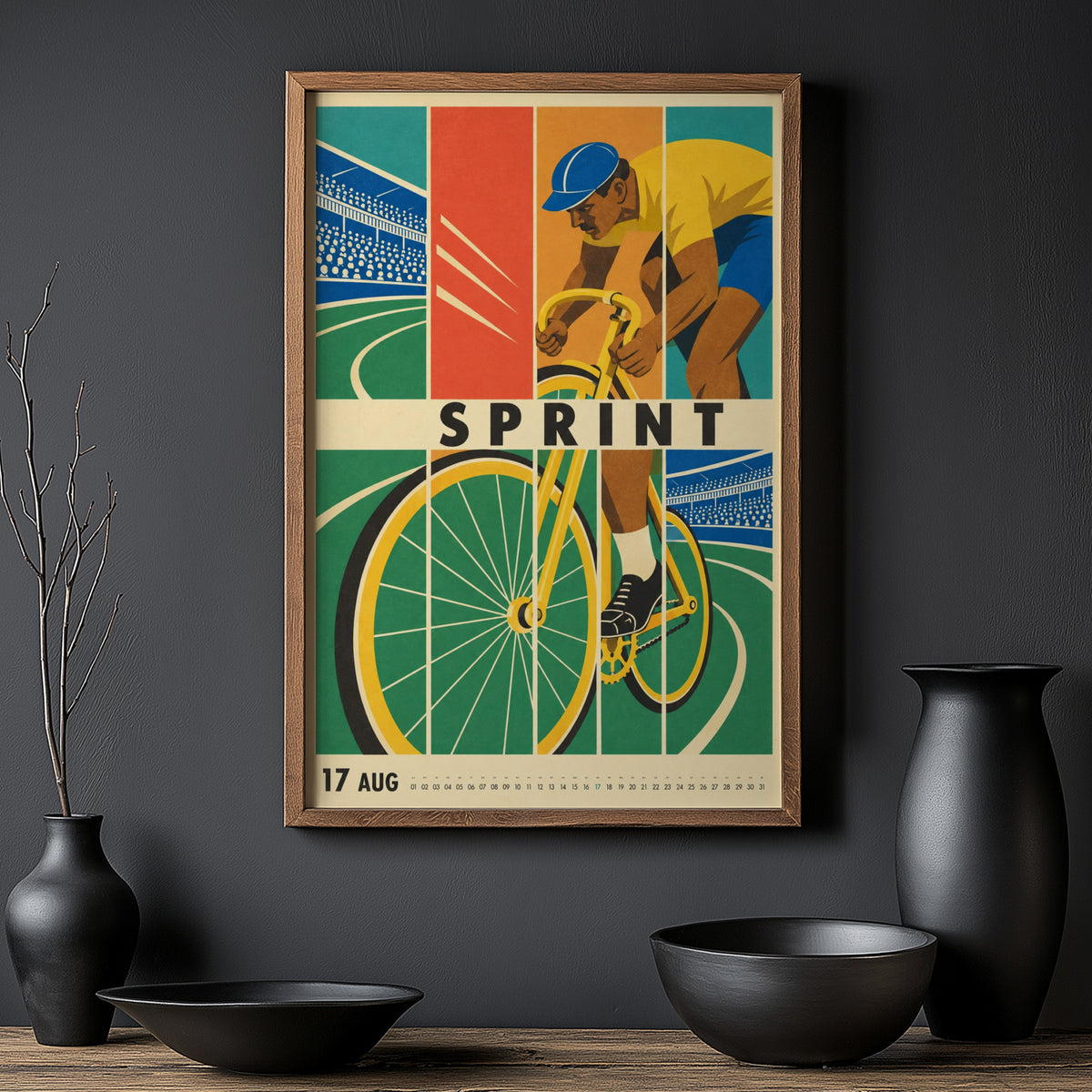 Vintage Cycling Poster, Retro Track Bike Wall Art Print
