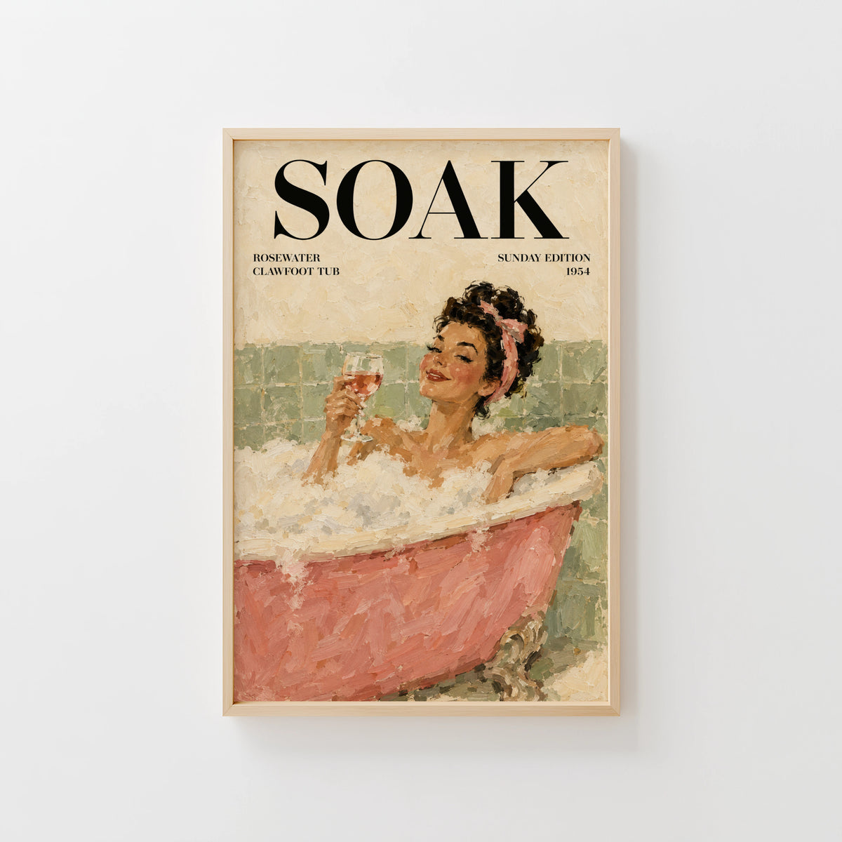 Vintage Bathtub Print and Poster, Retro Pin Up Wall Art