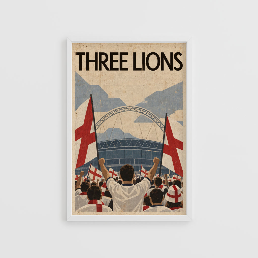 Vintage England Football Poster, Wembley Wall Art