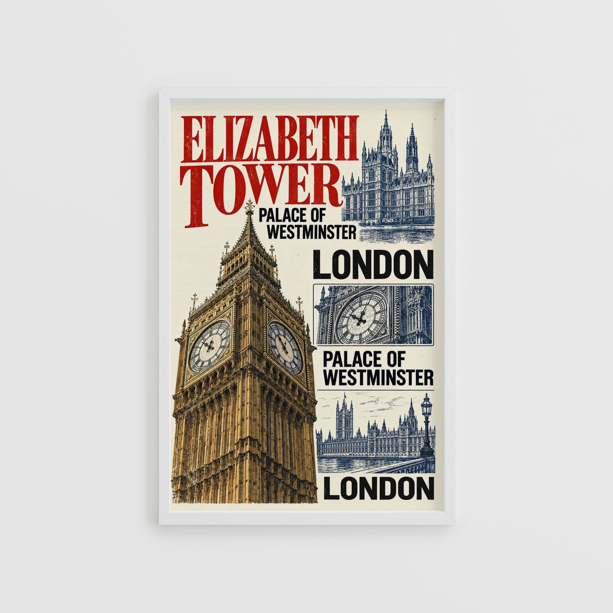 Vintage Elizabeth Tower Poster, London Wall Art