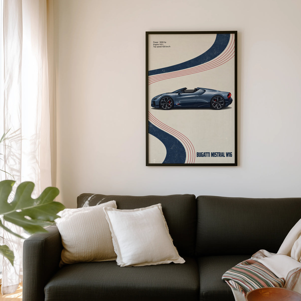 Vintage Bugatti Mistral W16 Print, Car Wall Art