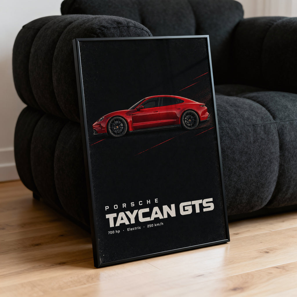Vintage Porsche Taycan GTS Print, Car Poster, Wall Art
