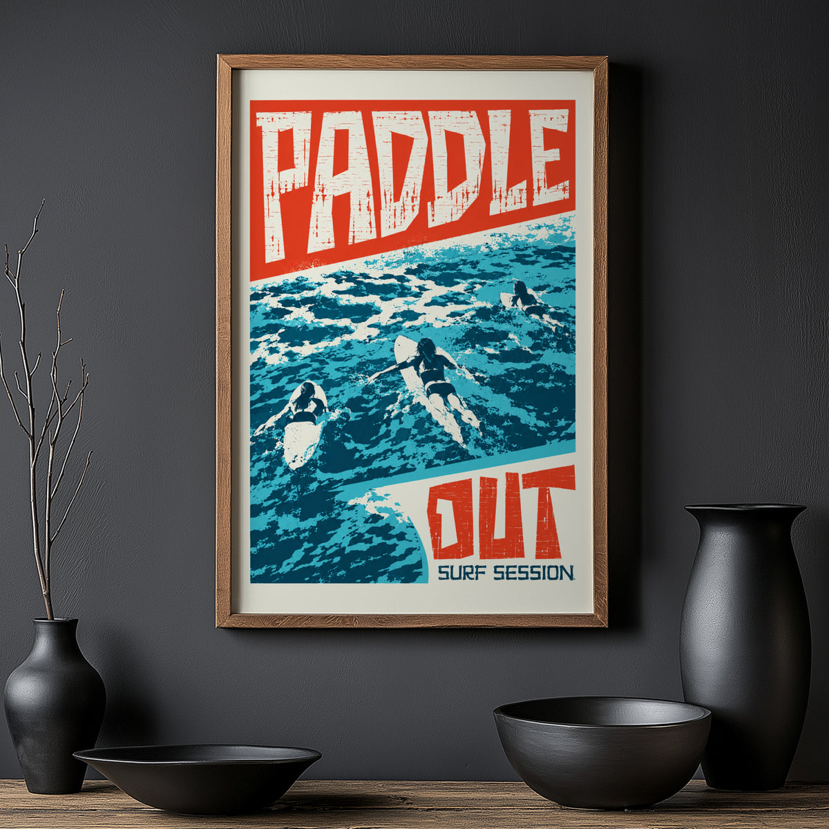 Vintage Paddle Out Surf Print, Surf Poster