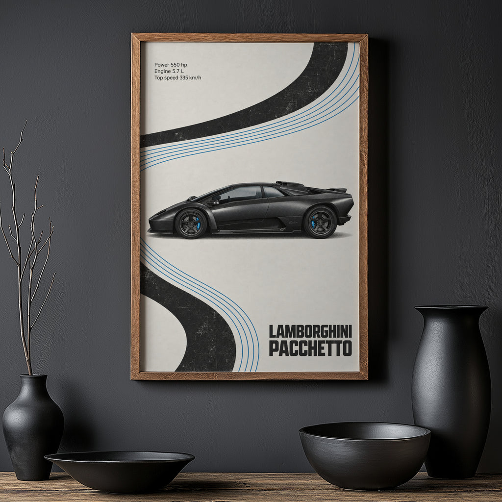 Vintage Lamborghini Pacchetto Print, Supercar Wall