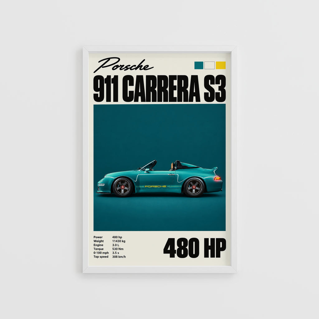 Vintage Porsche 911 Carrera S3 Print, Teal Car Art