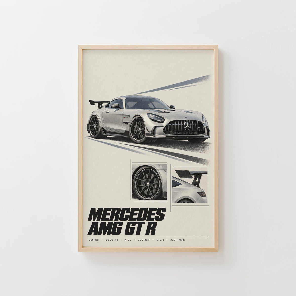 Vintage Mercedes AMG GT R Print, Car Wall Art