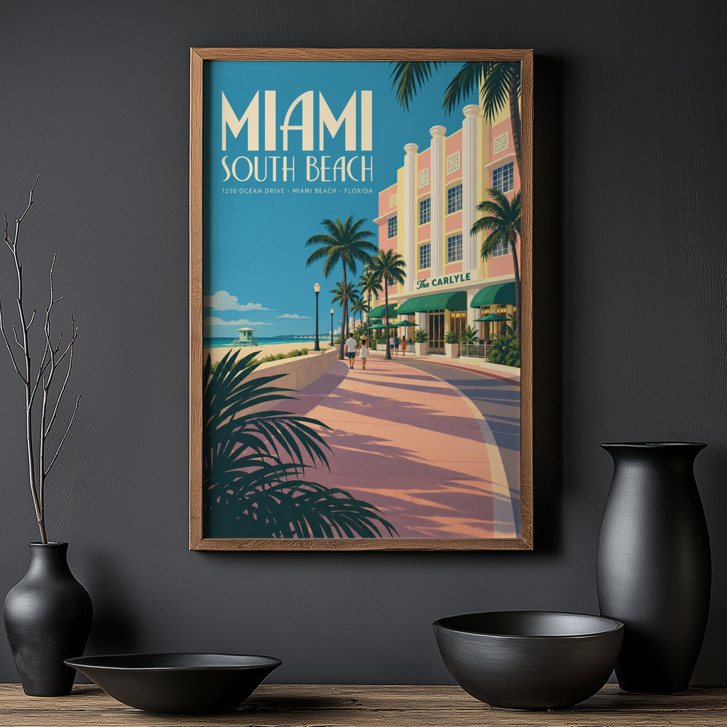 Vintage Miami Beach Poster, Art Deco Wall Art Print