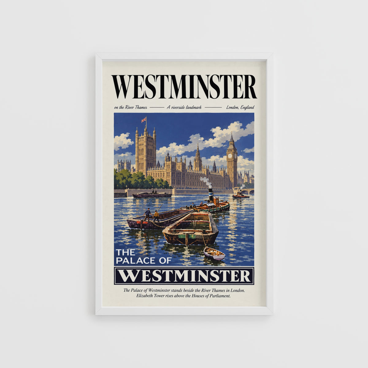 Vintage Westminster London Poster, Thames Wall Art Print