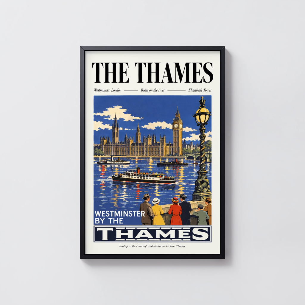 Vintage Thames Poster, Westminster London Wall Art, Print