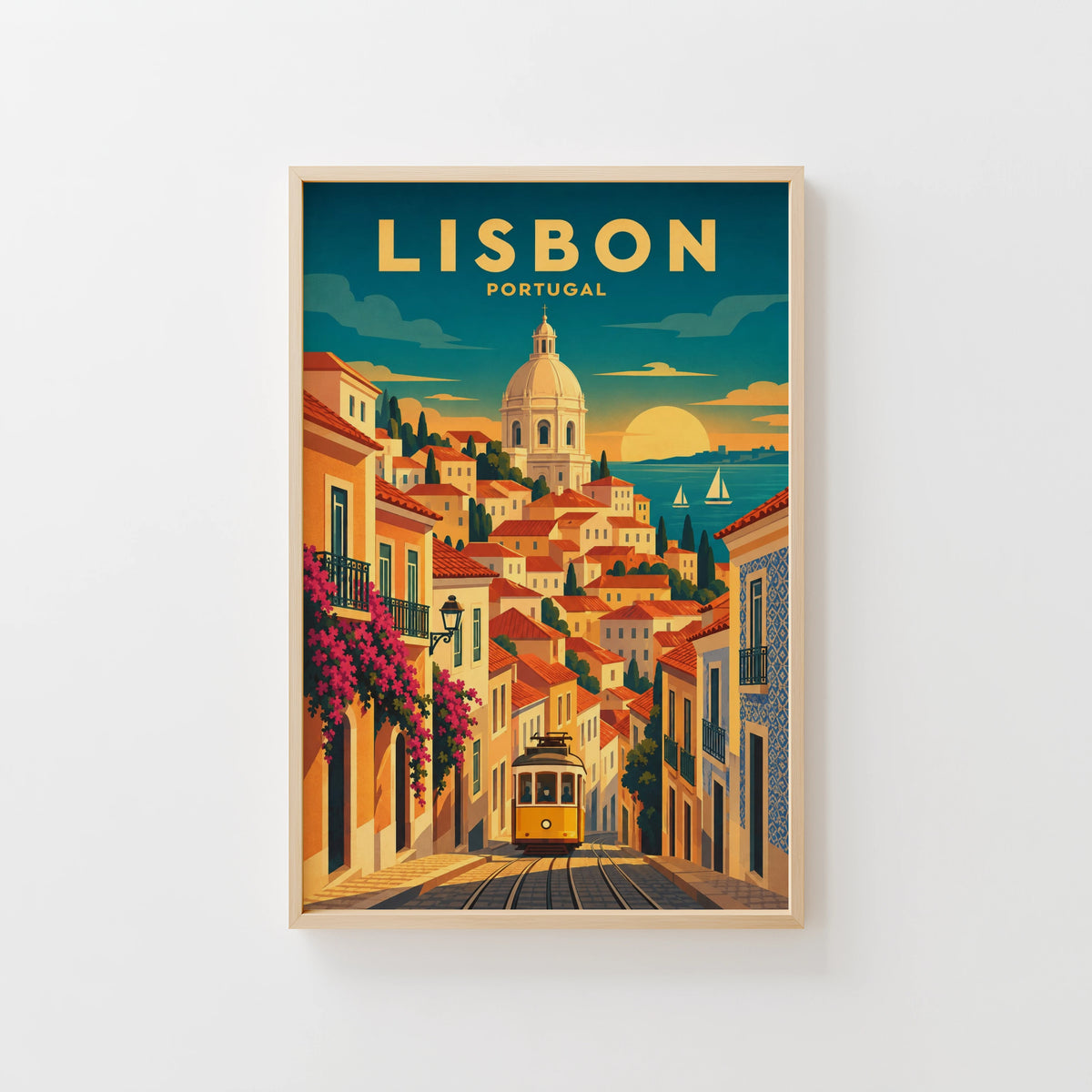 Vintage Lisbon Portugal Poster, Tram Wall Art, Travel Print