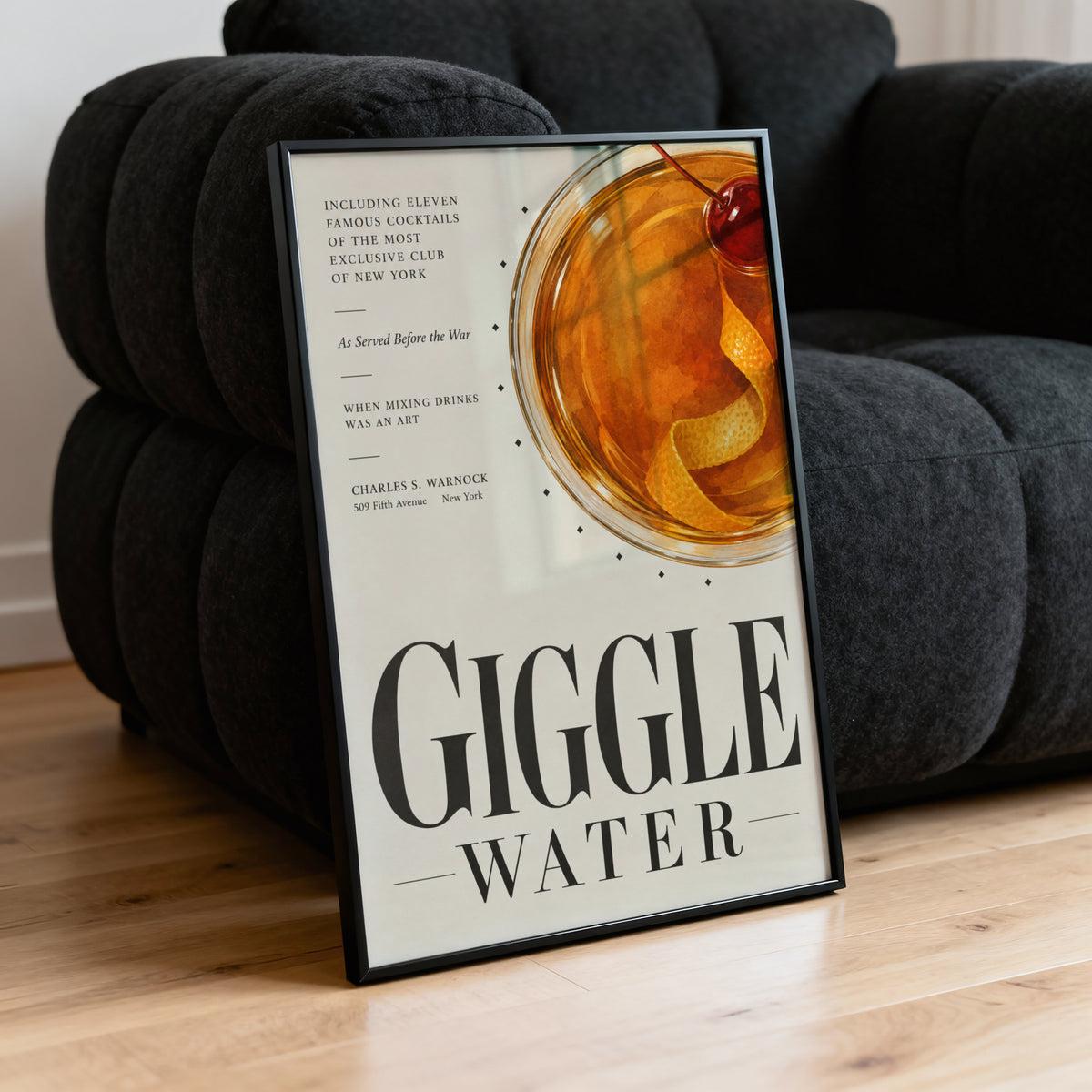 Vintage Giggle Water Cocktail Print Poster, Bar Art
